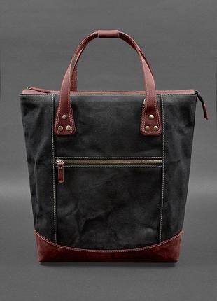 Сумка-рюкзак із канвасу та натуральної бордової шкіри blanknote1 фото