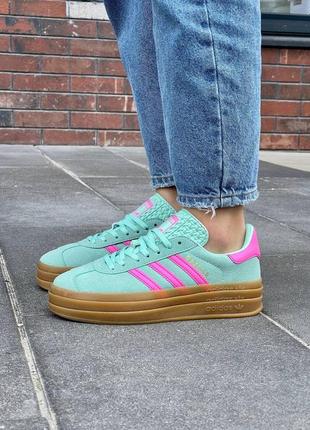 Adidas gazelle bold pulse mint pink кроссовки женские, замш5 фото