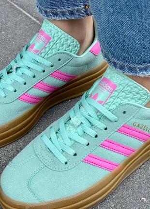 Adidas gazelle bold pulse mint pink кроссовки женские, замш8 фото