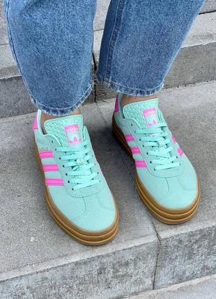 Adidas gazelle bold pulse mint pink кроссовки женские, замш3 фото