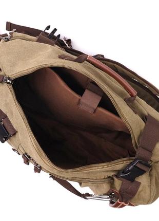 Місткий рюкзак-трансформер у стилі мілітарі зі щільного текстилю vintage 22158 оливковий4 фото
