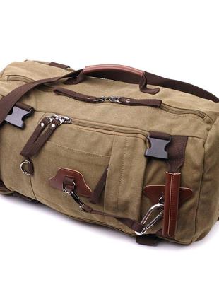 Місткий рюкзак-трансформер у стилі мілітарі зі щільного текстилю vintage 22158 оливковий3 фото