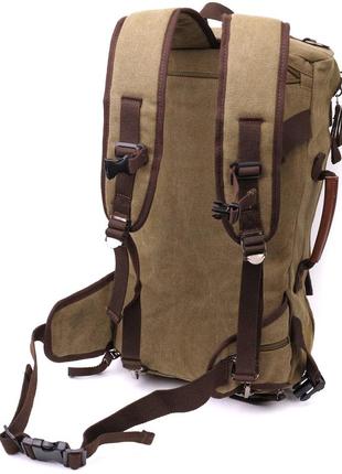 Місткий рюкзак-трансформер у стилі мілітарі зі щільного текстилю vintage 22158 оливковий2 фото