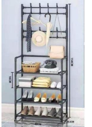 Універсальна вішалка для одягу new simple floor clothes rack size 60x29.5x151 см чорна3 фото