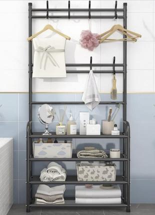 Універсальна вішалка для одягу new simple floor clothes rack size 60x29.5x151 см чорна4 фото