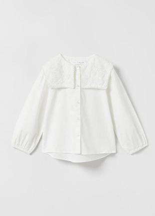 Белая легкая паплиновая праздничная рубашка/блуза с длинным рукавом zara 13-14 лет