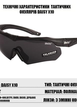 Защитные тактические солнцезащитные очки daisy x10-x,черные,с поляризацией,увеличенная толщина линз7 фото