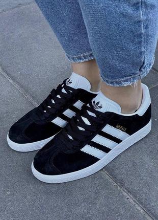 Adidas gazelle ‘black’ bb5476 кроссовки черно-белые, замш