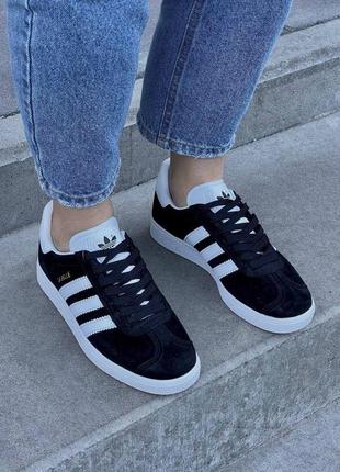 Adidas gazelle ‘black’ bb5476 кроссовки черно-белые, замш