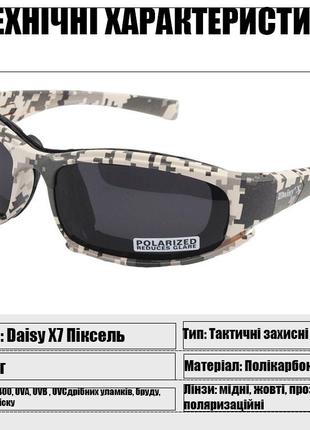 Тактичні захисні окуляри daisy x7 піксель. 4 змінні лінзи8 фото