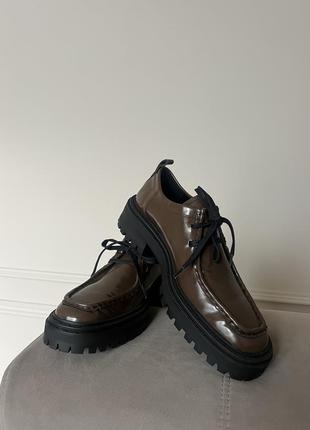 Шкіряні коричневі туфлі лофери від massimo dutti2 фото