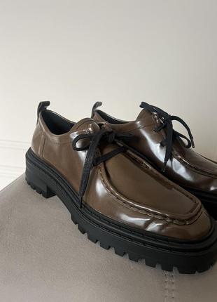Шкіряні коричневі туфлі лофери від massimo dutti5 фото