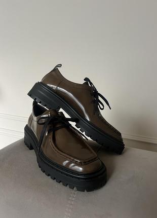 Шкіряні коричневі туфлі лофери від massimo dutti3 фото