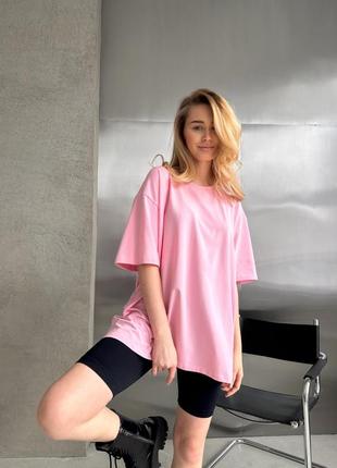 Базова рожева бавовняна футболка оверсайз, жіноча футболка бавовна з еластаном