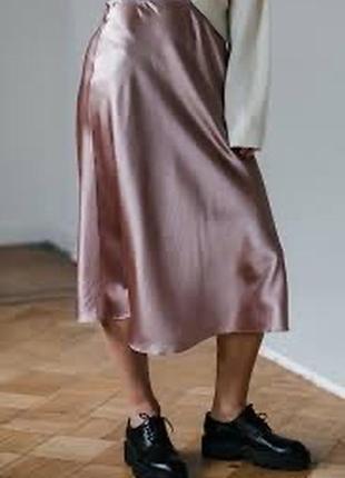 Сатинова спідниця міді юбка атласна1 фото