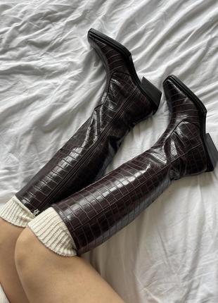 Zara черевики нові шоколадні чоботи сапоги під рептилію 38 розмір1 фото