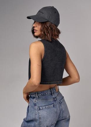 Женский джинсовый жилет на пуговицах - черный цвет, l (есть размеры)2 фото