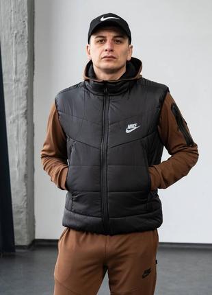 Комплект хіт! костюм спортивний nike teach brown + жилетка + кепка в подарунок! чоловічий спортивний костюм найк + жилетка найк + кепка!3 фото