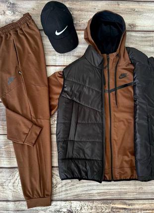 Комплект хіт! костюм спортивний nike teach brown + жилетка + кепка в подарунок! чоловічий спортивний костюм найк + жилетка найк + кепка!1 фото