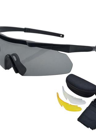 Защитные тактические солнцезащитные очки .3 комплектов линз ess черные.толщина линз 3 мм !1 фото