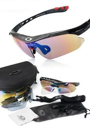 Захисні тактичні сонцезахисні окуляри з поляризацією oakley black 5 лінз one siz+