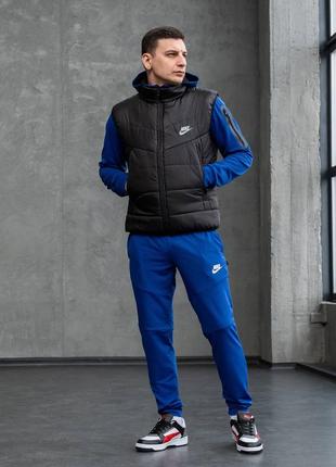 Комплект хіт! костюм спортивний синій nike teach blue + жилетка + кепка в подарунок! чоловічий спортивний костюм найк + жилетка найк + кепка!5 фото