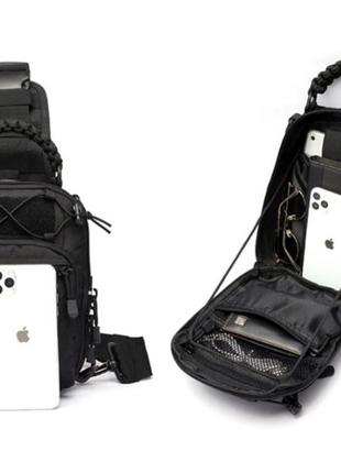 Сумка-рюкзак тактична однолямкова чорна ze0141 laser10 фото