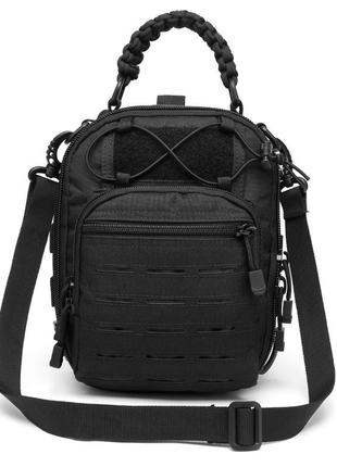 Сумка-рюкзак тактична однолямкова чорна ze0141 laser7 фото