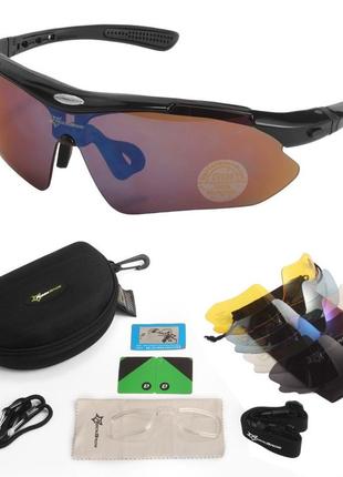 Захисні тактичні сонцезахисні окуляри з поляризацією- rockbros -5 комплектів лінз-чорні