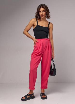 Трикотажні брюки жіночі з відворотом вкорочені рожеві фуксія3 фото