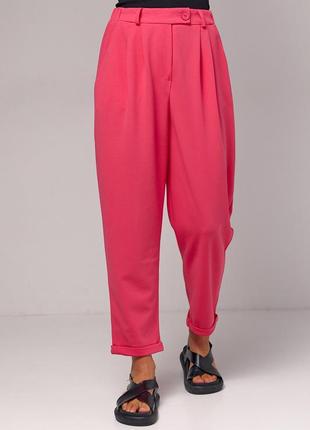 Трикотажні брюки жіночі з відворотом вкорочені рожеві фуксія5 фото