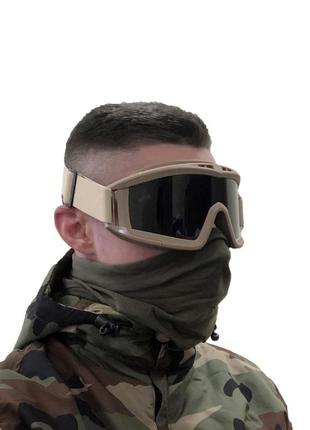 Тактические очки защитная маска daisy с 3 линзами / баллистические очки с сменными линзами (койот)2 фото