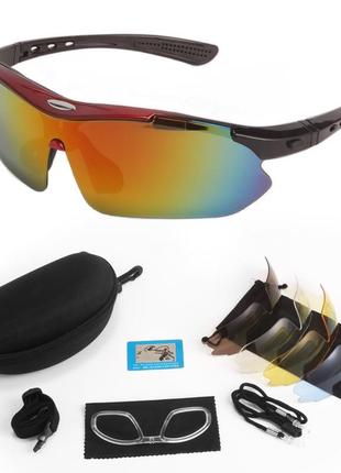 Солнцезащитные очки тактические oakley красные с поляризацией 5 линз one siz+