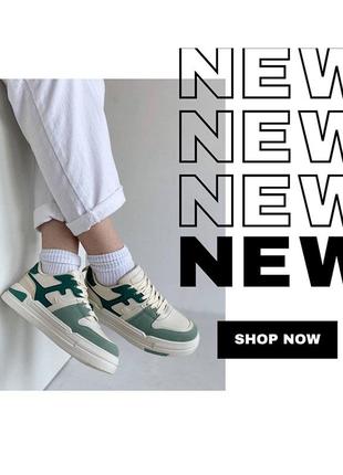 Біло - зелені кросівки на платформі