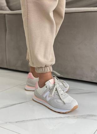 Женские кроссовки new balance 574 light grey pink1 фото