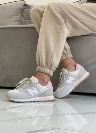 Женские кроссовки new balance 574 light grey pink5 фото