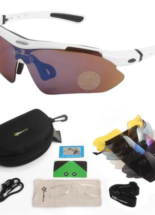 Захисні тактичні сонцезахисні окуляри з поляризацією- rockbros -5 комплектів лінз-білі