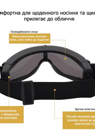 Баллистические очки с сменными линзами (черная) / тактические очки защитная маска с 3 линзами3 фото