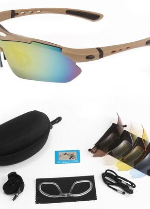 Захисні окуляри oakley тактичні койот з поляризацією 5 лінз one siz+