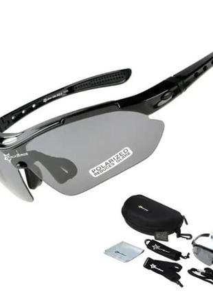 Захисні тактичні.спортивні окуляри з поляризацією rockbros чорні .5 комплектів лінз