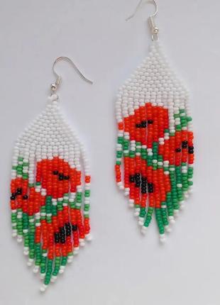 Серьги из чешского бисера "маки"