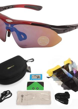 Захисні тактичні сонцезахисні окуляри з поляризацією- rockbros -5 комплектів лінз-червоні