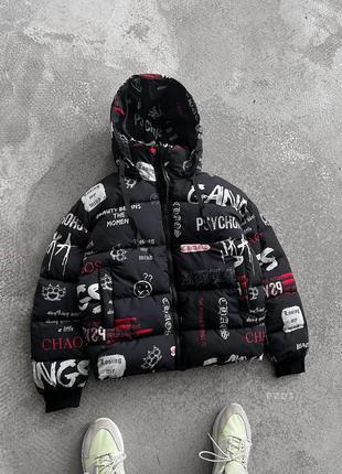 Чоловіча зимова куртка з принтом. пуховик чоловічий з капюшоном