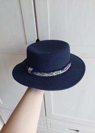 Капелюх/шляпа/шапка/синій/з стрічкою/об'ємний/стильний/широкий2 фото