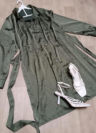 Сатиновое платье рубашка с пышными рукавами shein plus size6 фото