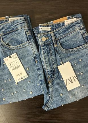 Джинсы zara straight с бусинами 6164/2276 фото