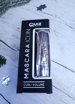 Туш для вій чорна "підкручування та об'єм" quiz cosmetics icon mascara, 9 гр