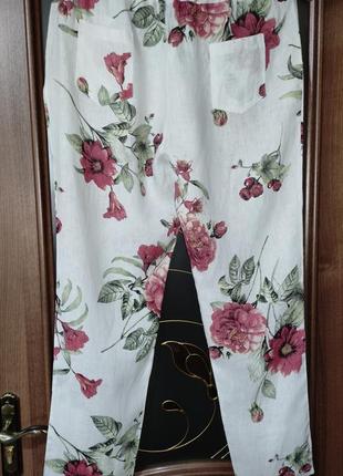 Льняні штани / брюки з квітковим принтом (італія) 100% льон2 фото