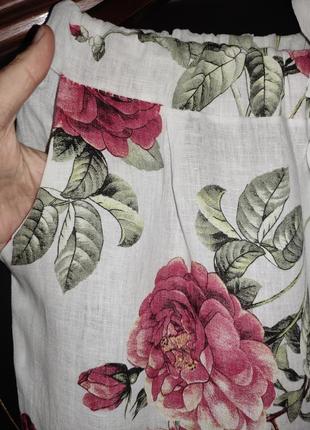 Льняні штани / брюки з квітковим принтом (італія) 100% льон5 фото