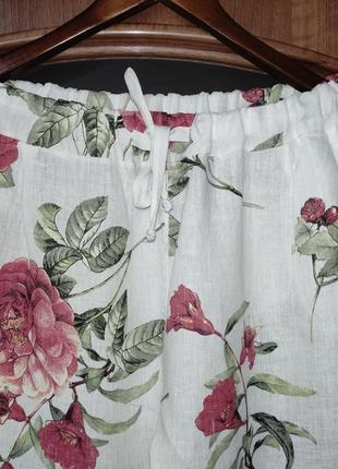 Льняні штани / брюки з квітковим принтом (італія) 100% льон6 фото